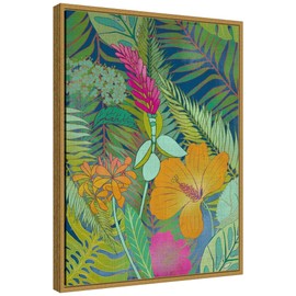 Amanti Art Framed Canvas Wall Art 24x18 Tropical Tapestry II (Hibiscus) by Chariklia Zarris, Framed Wall Art Canvas, Flowers Artwork, Modern Decor, Medium Painting for Living Room, Bedroom
