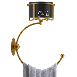 Zylbb Vintage Metal Gold Bathroom Towel Holder with Rustic Candle Holder - Gold Rustproof Wall-Mounted Organizer for Farmhouse, Kitchen and Bedroom Decor