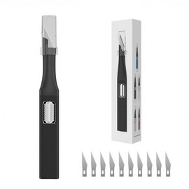 gzpynsgaoh Craft Knife with Built-in Blade Storage – Hobby Knife Set, 10 Replacement Blades, Ergonomic Horseshoe Aluminum Handle for Carving, Modeling, Scrapbooking, Leather & Wood Craft (Black)