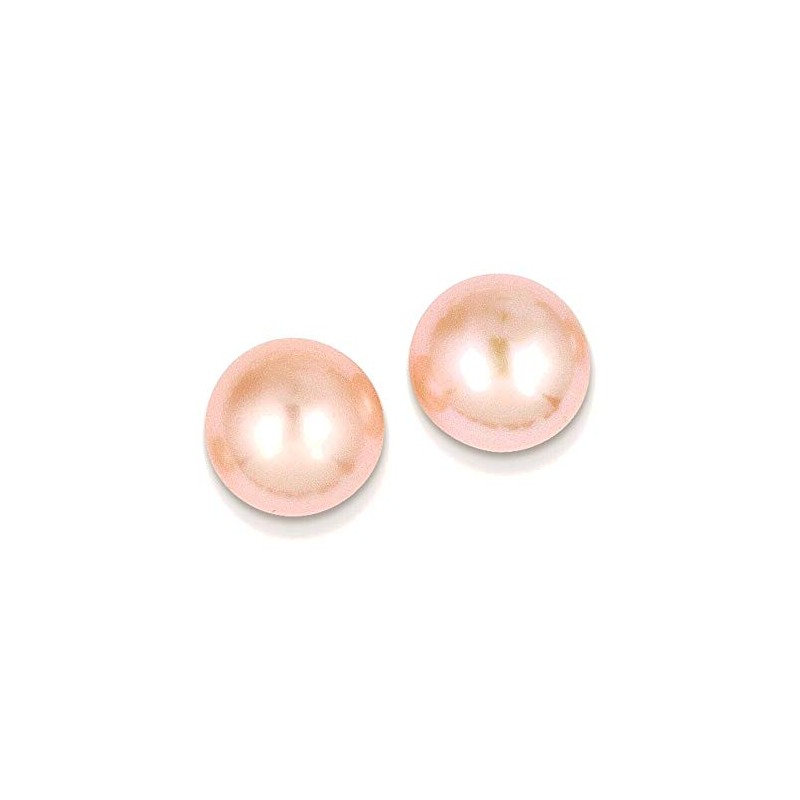 10-11mm Pink Button Freshwater Cultured Pearl Stud Post Earrings in