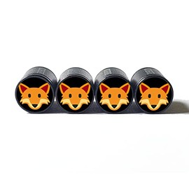 Orange Fox Face Tire Valve Caps - Black Aluminum - Set of Four