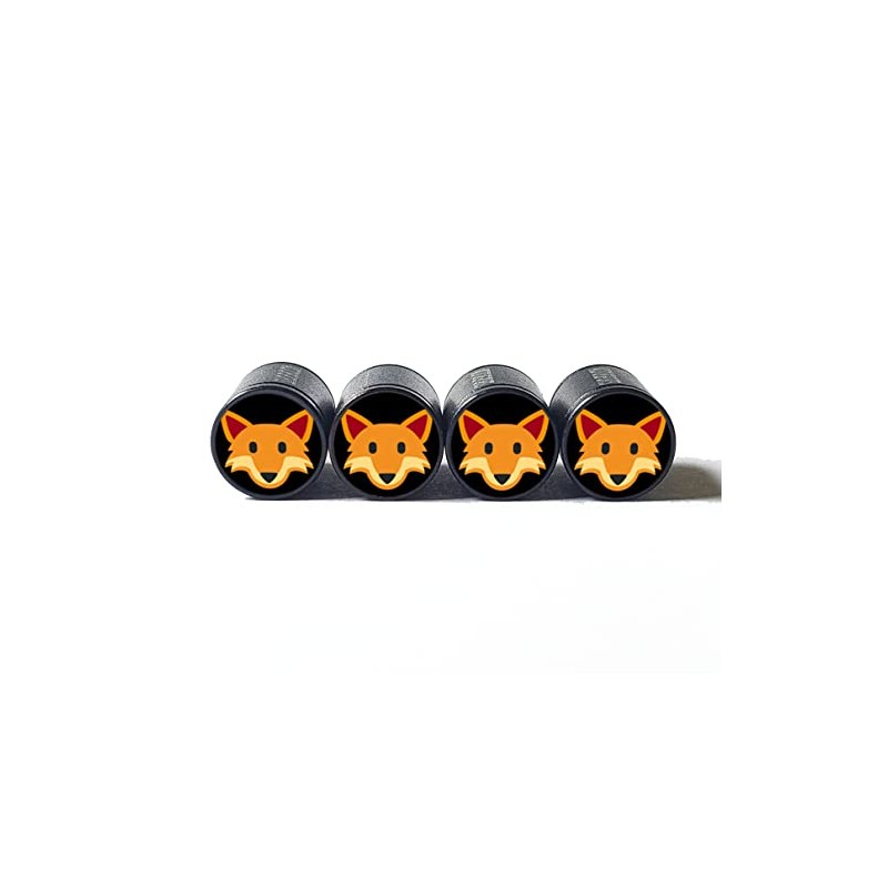 Orange Fox Face Tire Valve Caps - Black Aluminum -