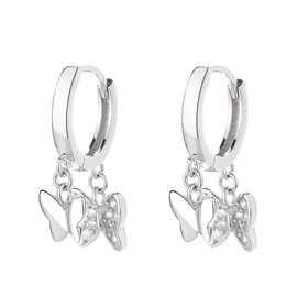 Tassel Butterfly Dangle Hoop Earrings 925 Sterling Silver for Women Girls Dainty CZ Crystal Dangling Charm Drop Huggie Hoops Cartilage Earrrings Hypoallergenic Jewelry Gifts (Silvery)