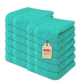 Ritex Wash Cloths Pack of 12 (33cm x 33cm)- 100% Combed Ring Spun Cotton WashCloth - 600 GSM Washcloths – Ultra Soft Face Towels - Absorbent Wash Cloth for Face (Dark Green)