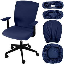 Tallew 4 Pcs Office Chair Covers Set Computer Universal Protective Stretchable Chair Seat Covers Desk Armrest Covers Slipcovers Pads Office Cushion Backrest for Rotating (Blue)