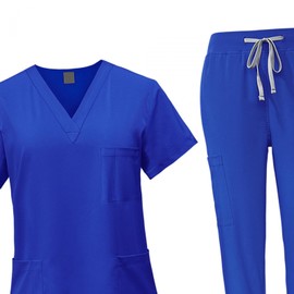 Baoblaze Women Uniform Scrubs Set Top and Pants V Neck Comfortable with Pockets Work Clothing Nurse Workwear for Beauty Center, Blue, XL