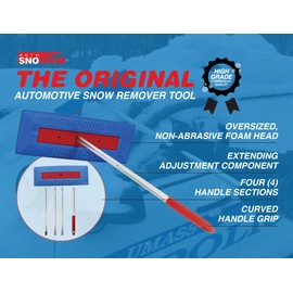 SNOBRUM - Snow Remover for Cars and Trucks - 28 to 63 Inch Automotive Snow Brush with Foam Head and 4 Piece Handle - Made in The USA, Push-Broom Design - No-Scratch Snow Removal - 1 Pack