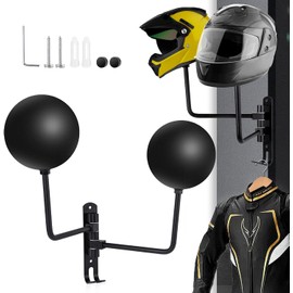 Taicols Soporte Para Casco de Motocicleta 2 En 1, Soporte Para Casco de Montaje En Pared de 2 Bolas Que Admite Rotación de 180 °, Soporte Para Casco de Metal Con 2 Ganchos Para Abrigos, Chaquetas