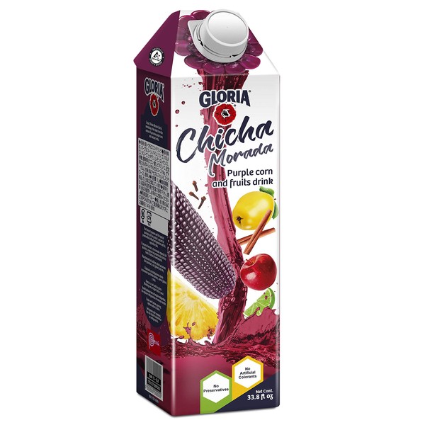 Gloria Chicha Morada ( Peruvian Purple Corn and Fruits Drink 33.8 FL OZ ( 1 Liter ) Shelf Stable Tetrapak (Chicha Morada, Pack of 1)