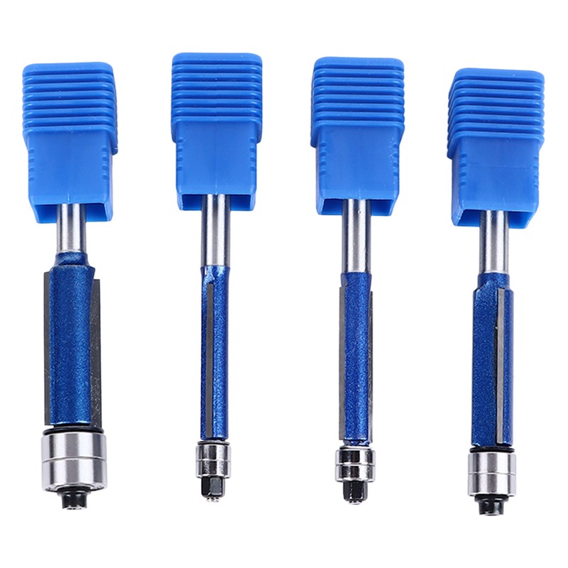 4Pcs Flush Trim Bit Set 6mm Shank Top Double Bearings