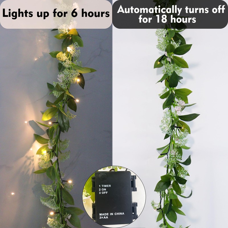 Greenery Garland for Mantle with Lights – Battery Operated Vine