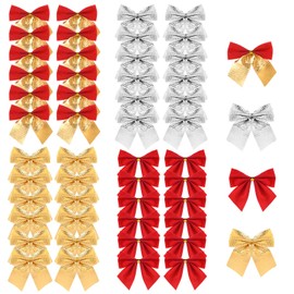 KUUQA 48 Pieces Christmas Ribbon Bows Ornaments Xmas Tree Bowknot Decoration Presents Wrapping Craft Supplies(4 Colours)