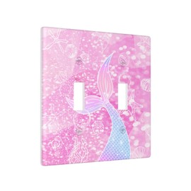 Cute Mermaid Tail Light Switch Cover Decorative Double Toggle Wall Plate Purple Pink Outlet Cover For Girls Room Decor