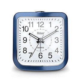 Mebus Quartz Alarm Clock, Silent Non Ticking, Luminous Hands, Snooze Repeat Alarm, Dial Light at the Touch of a Button, Colour: Blue, Model: 26158