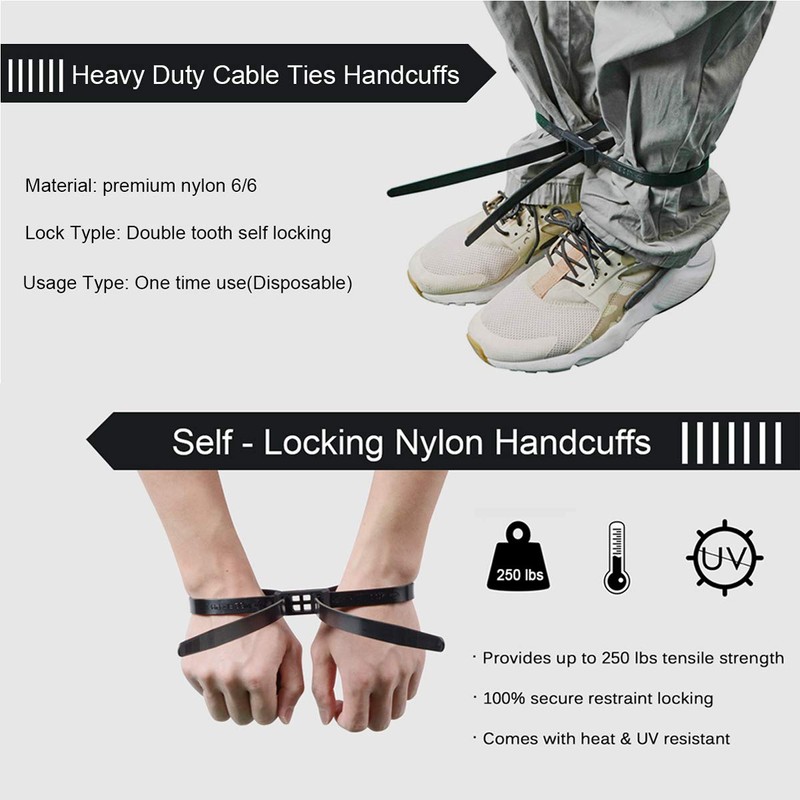 Flex Cuffs, Heavy Duty Zip Tie Handcuffs Restraint Disposable Police
