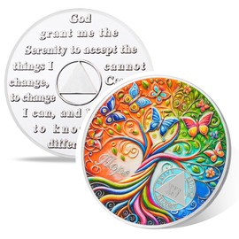 Tree of Life 25 Year Sobriety Coin, Golden Hope AA Chips, Addiction Recovery Twenty-Five Year Sober Chip, Celebrating Recovery Anniversary Token, Narcotics Anonymous Sobriety Gifts for Men Women