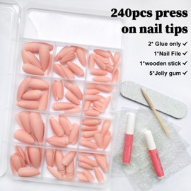 Bellelfin 240pcs Almond Press on Nails, Matte Nude Pink Fake Nails Medium Acrylic Nails Press Ons False Glue on Nails Kit with 5 Sheets Adhesive Tabs for Women Girls