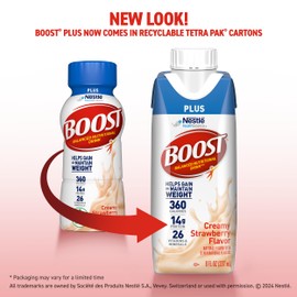 BOOST Plus Nutritional Drink, Creamy Strawberry, 8 Fl Oz (Pack of 24)