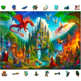 WOODEN.CITY Wooden Puzzle 1000 Pieces - Fantasy Dragon Castle | 21,25 in x 15,5 in | Made in EU