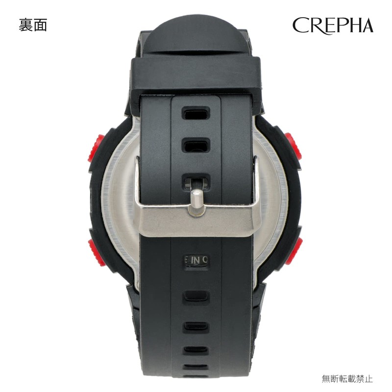 Clefer TS-D153-RD Digital Men's Waterproof Stopwatch with Urethane Strap, Black,