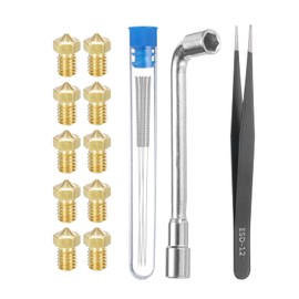 sourcing map 3D Nozzles Kit, 10pcs 3D Printer Brass Nozzles 0.2mm, 5pcs Nozzle Cleaning Needles, with a Socket Wrench and a Tweezer, for 3mm Ender3 Series