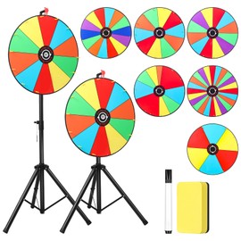 Rotatingpals 24 Inch 6 in 1 Prize Wheel with Folding Tripod for Tabletop or Floor Stand Spinning Prize Wheel Height Adjustable 6/9/10/12/14/24 Slots Fortune Spin with Dry Erase & Marker Pen