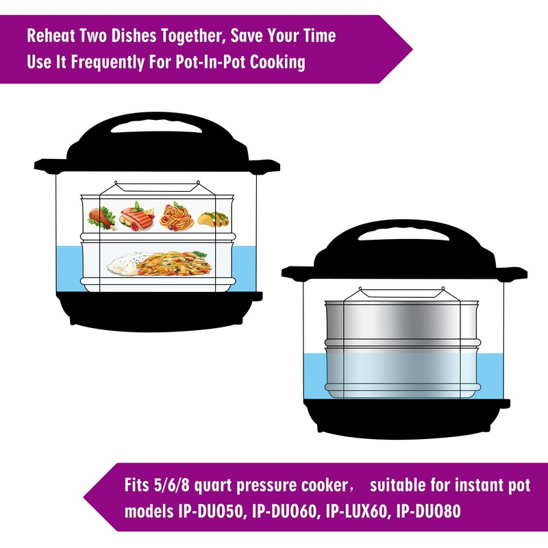 Aozita Stackable Steamer Insert Pans with Sling for Instant Pot