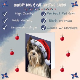 Christmas Santa Hat Wearing Biewer Terrier Dog Greeting Cards - Adorable Pets Invitation Cards with Envelopes - Pet Artwork Christmas Greeting Cards GCD64502 (50 Greeting Cards)
