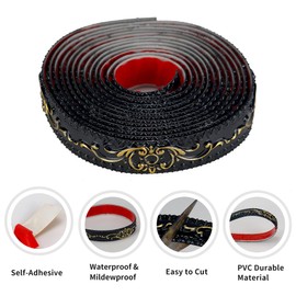 Leenevs Flexible Molding Trim Wall Trim, 16.4 Feet Self Adhesive Peel and Stick Molding Ceiling Molding, Cabinet Border, Mirror Frame Trim Wall Trim for Home Decor Wall Molding & Trim (Black and Gold)
