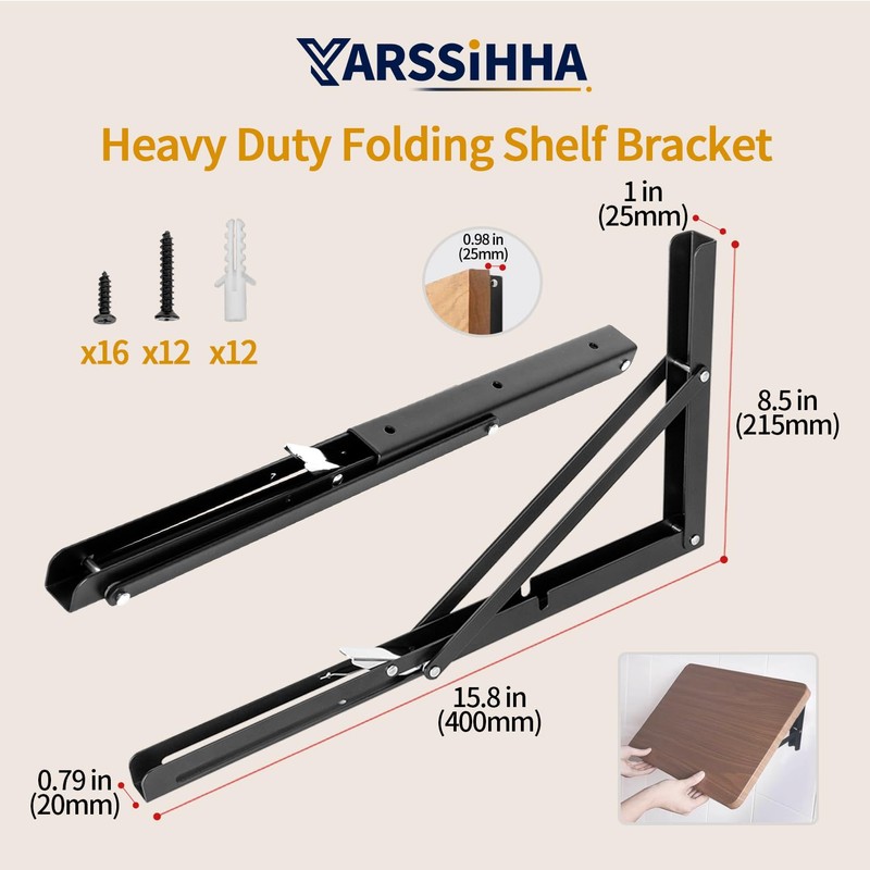 Yarssihha 16 Inch Folding Shelf Bracket, 4 Pack Heavy Duty
