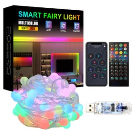 FOEERS Color Changing Globe String Lights,33FT Smart Fairy String Lights with Remote&APP Control,Hanging Twinkle Lights for Bedroom,Christmas,Parties,Wedding,Valentine's Decorations