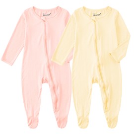 Ekkimy Baby Bamboo Rayon Romper Infant Footies Long Sleeve Double Zipper Outfits 2-Pack One-Piece Jumpsuits for Baby Boys Girls