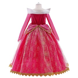 Lito Angels Princess Aurora Dress Costume Sleeping Beauty Fancy Dress with Accessories for Children Girls Size 5-6 Years 116 Hot Pink (Tag Number 120)