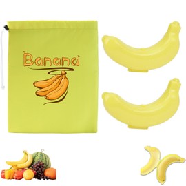 AMBEERT Banana Case, Banana Bag, Banana Holder, Yellow Banana Protector Case, Portable Banana Case for Lunch Box, Banana Bags for Storing, Banana Box for Fruit and Candy Travel Lunch (2 Boxes+1Bag)
