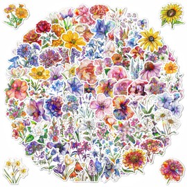 100 PCS Flower Stickers Pack, Holographic & Sparkly Aesthetic Decals for Water Bottle Laptop Scrapbooking Phone, Large Floral Stickers for Adults Women Teens Girls