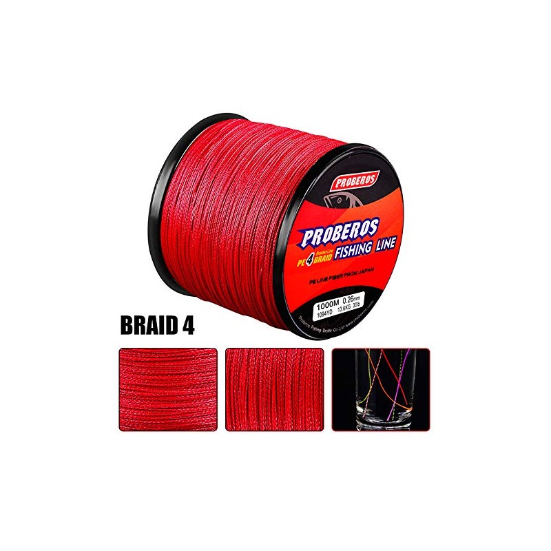 PE Braided Fishing Line (Red, 6LB/300M 4 Strands)