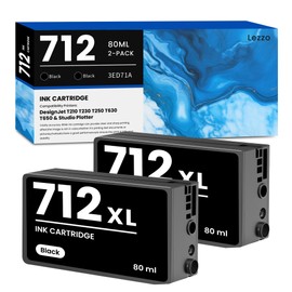 712 712XL Ink Cartridge 2-Pack 712 712XL 3ED71A Black Ink Cartridge Replacement for HP DesignJet T210 T230 T250 T630 T650 & Studio Plotter Printer