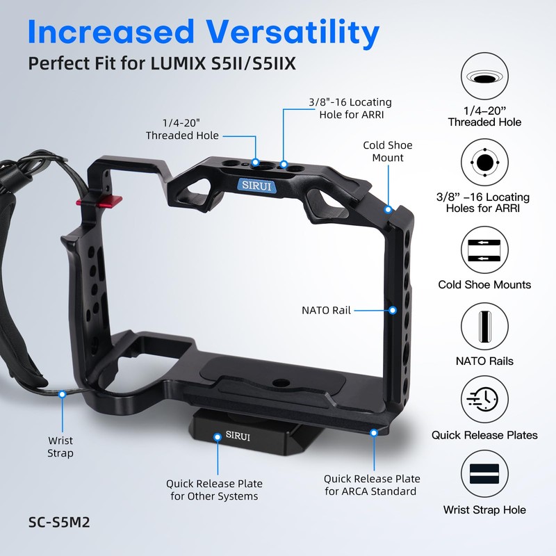 SIRUI Camera Cage for Panasonic Lumix S5II/S5IIX, Arca-Swiss Compatible, Camera