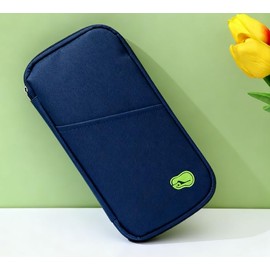 Passport Holder Travel Wallet, Oxford Cloth Blocking Waterproof Travel Document Holder, Large Capacity Family Travel Wallet Organiser with Wrist Strap for Passports Cash ID Cards Ticket (Navy Blue)