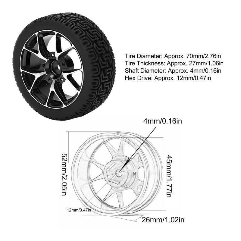 4Pcs Rubber Tires Aluminum Alloy Exquisite Simple Installation Tyres for