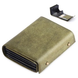 RemeeHi Pueblo Men's Bi-Fold Wallet, Bifold Wallet, Box-shaped Coin Purse, Mini Wallet, L-Shaped Italian Leather, Pueblo Genuine Leather, Women's, Bifold Compact, Pueblo Leather, green
