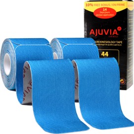 AJUVIA Kinesiology Tape Precut Strips, Pro Synthetic Kinesology-tape (2 Rolls, 10% Bonus Pack, 40 + 4 Strips Precut) Lasts up to 14 Days, Kinesiology Tape for Knees, Sports Tape Athletic