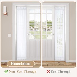 HOMEIDEAS Non-See-Through French Door Curtains Set of 2 for Front Door, Light Filtering Privacy Semi Sheer Window Curtains with Rod Pocket and Tie Back, White, 26W X 72L Inch