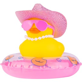 MuMyer Rubber Ducks for Cars Dashboard Cowboy Duck Car Ornaments Yellow Duck Dashboard Decorations Accessories with Mini Disco Cowboy Hat Swim Ring Scarf Sunglasses and Special Prop(DC50)