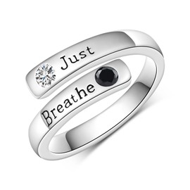 Cujiesp Hope Rings 925 Sterling Silver Inspirational Gift for Women Just Breathe Ring for Men Healing Wrap Open Adjustable Encouragement Jewelry Gift to Friends