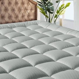 MATBEBY Bedding Quilted Fitted California King Mattress Pad Cooling Breathable Fluffy Soft Mattress Pad Stretches up to 21 Inch Deep, Cal King Size, Light Grey, Mattress Topper Mattress Protector