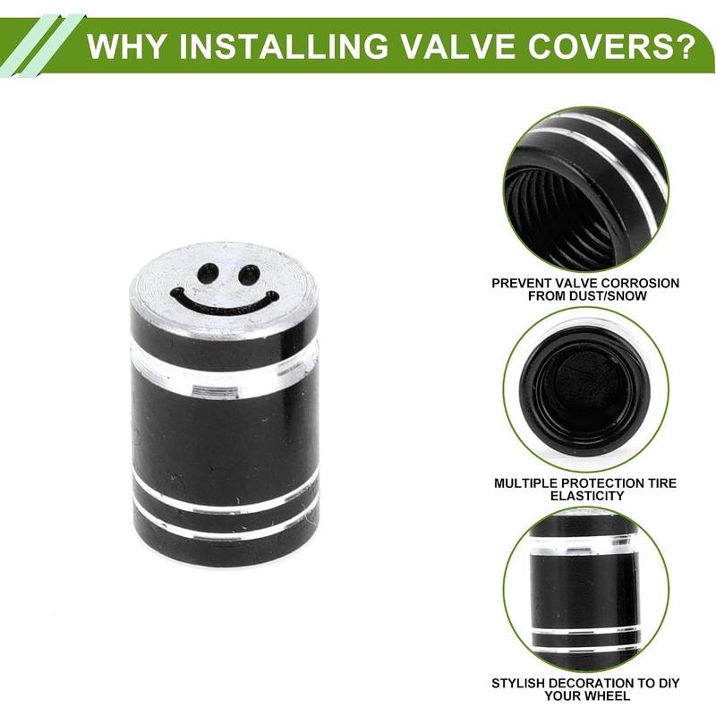 Tapones decorativos para válvula de neumático, color negro, 7 x