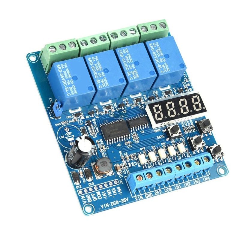 AUNMAS 4 Channel Multifunction Relay Board Module with Timer, DPDT