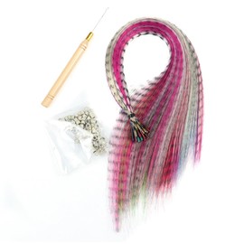 Reccisokz Colourful Feather Hair Extensions Set, Art Hair Extensions Hair Strands, Children, Feather Hair Accessories, Hairpiece, Pliers, Hook with Beads, Ponytail Braids, Extension Hair Extension