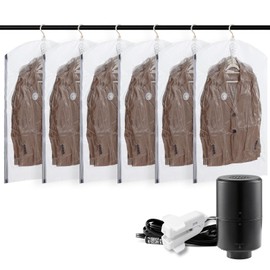 TAILI Hanging Vacuum Suction Storage Bags with Electric Air Pump, 6 Short, Vacuum Sealer Bags for Clothing, Space Bags for Coats, Closet Organizers